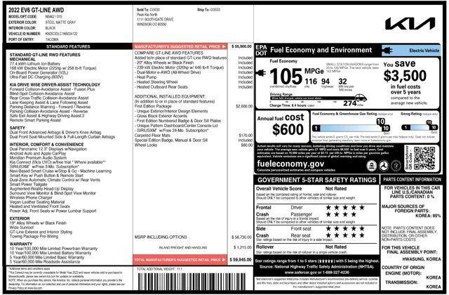 used 2022 Kia EV6 car, priced at $31,444