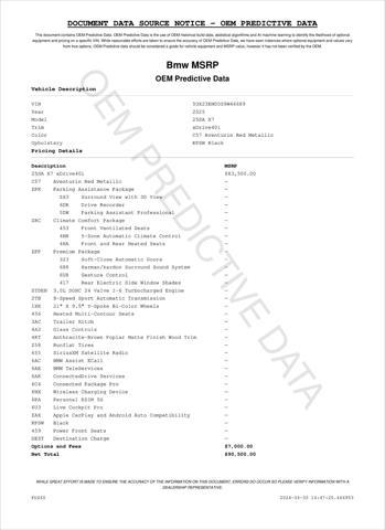 new 2025 BMW X7 car, priced at $86,500