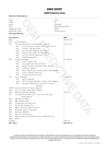 new 2025 BMW iX car, priced at $89,595