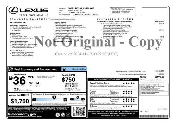 used 2025 Lexus RX 350h car, priced at $59,971