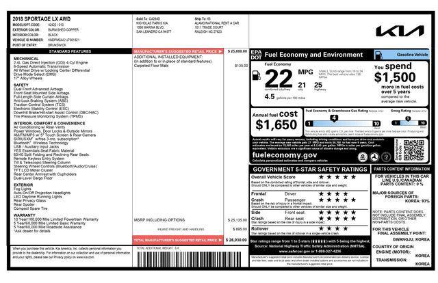 used 2018 Kia Sportage car, priced at $9,399