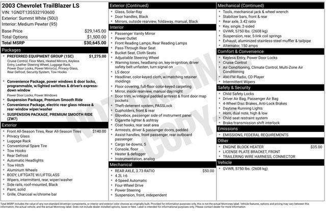 used 2003 Chevrolet TrailBlazer car, priced at $3,899