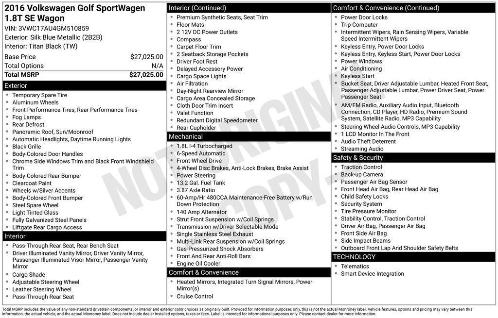 used 2016 Volkswagen Golf SportWagen car, priced at $11,771