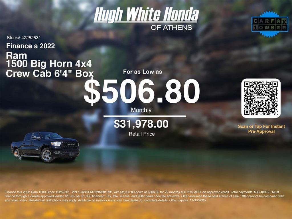 used 2022 Ram 1500 car, priced at $30,980