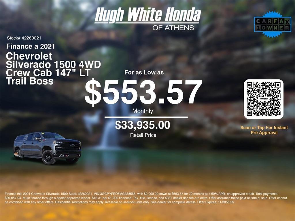 used 2021 Chevrolet Silverado 1500 car, priced at $33,557