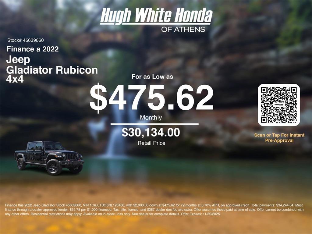 used 2022 Jeep Gladiator car, priced at $29,734