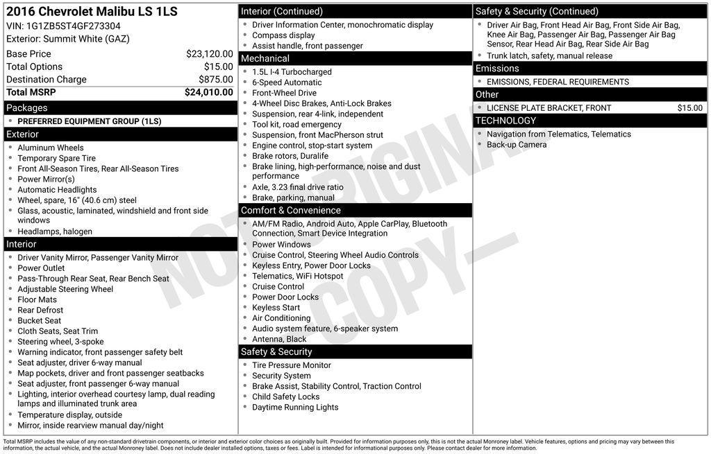 used 2016 Chevrolet Malibu car, priced at $11,975