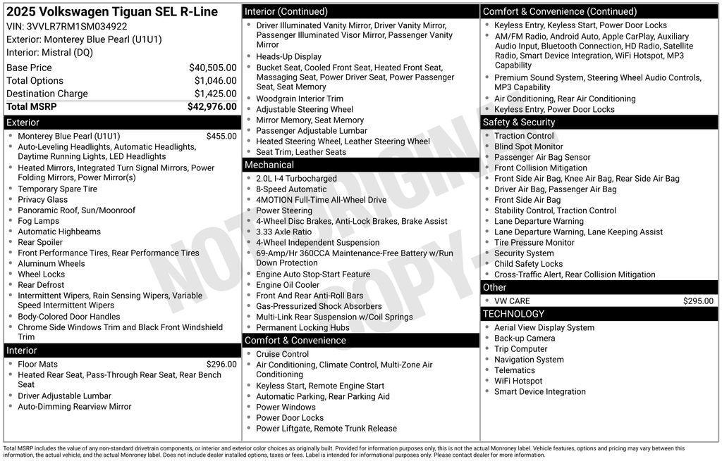 new 2025 Volkswagen Tiguan car, priced at $40,111