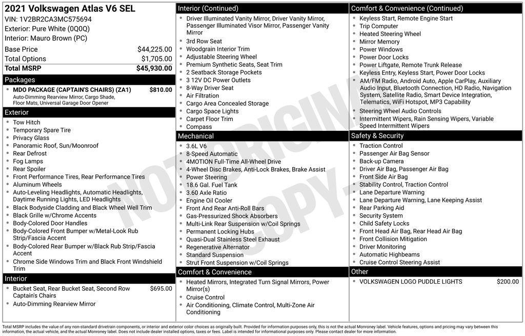 used 2021 Volkswagen Atlas car, priced at $25,495