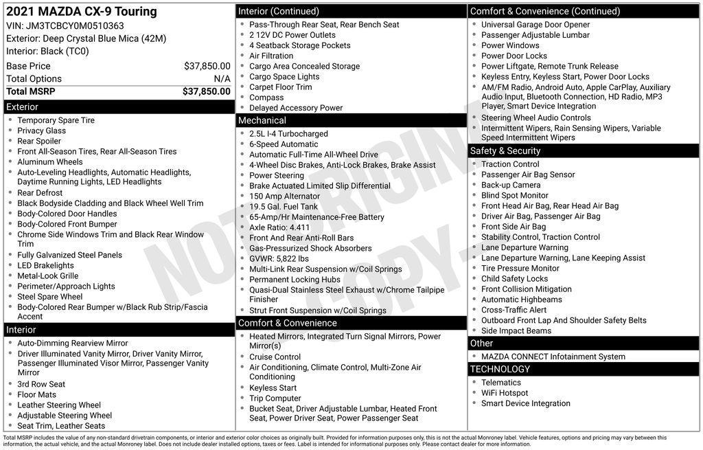 used 2021 Mazda CX-9 car, priced at $23,609