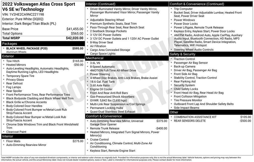 used 2022 Volkswagen Atlas Cross Sport car, priced at $26,613