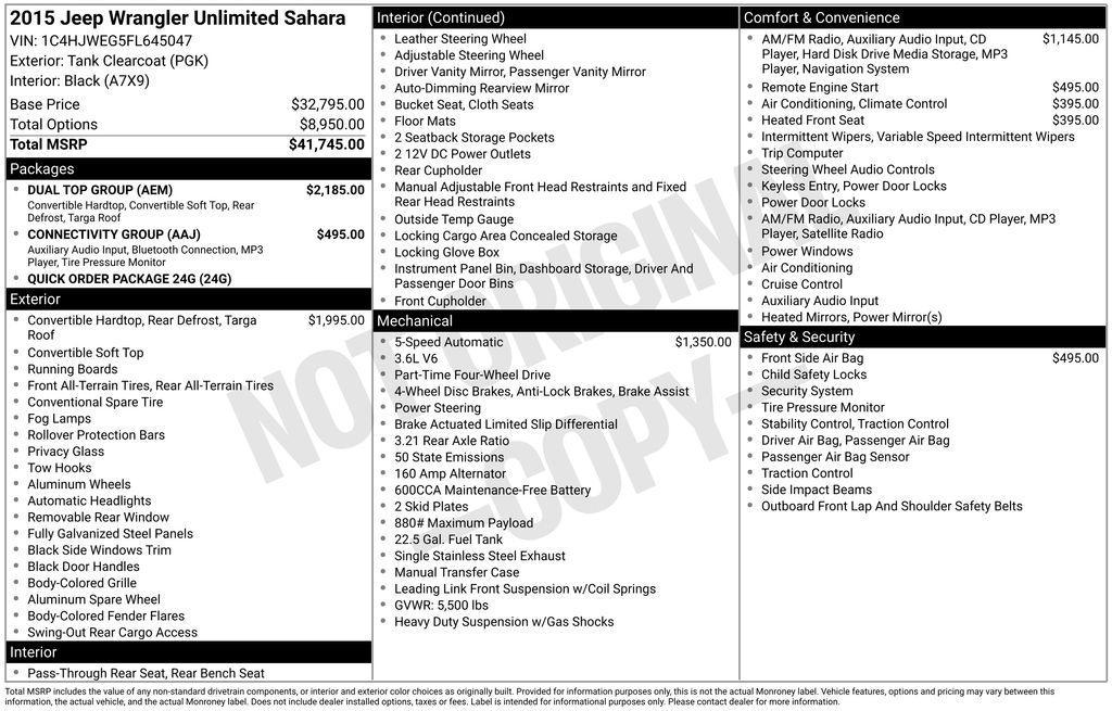 used 2015 Jeep Wrangler Unlimited car, priced at $19,528