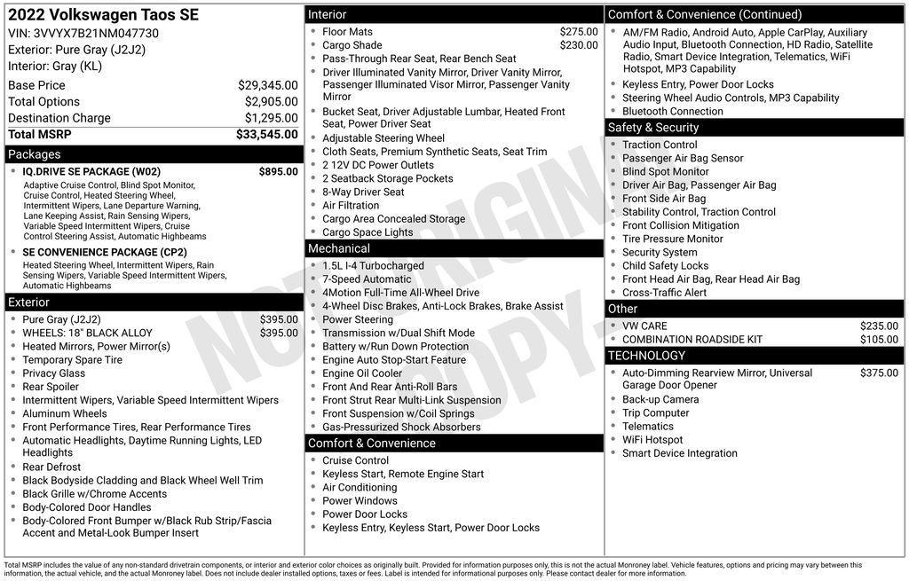 used 2022 Volkswagen Taos car, priced at $21,857