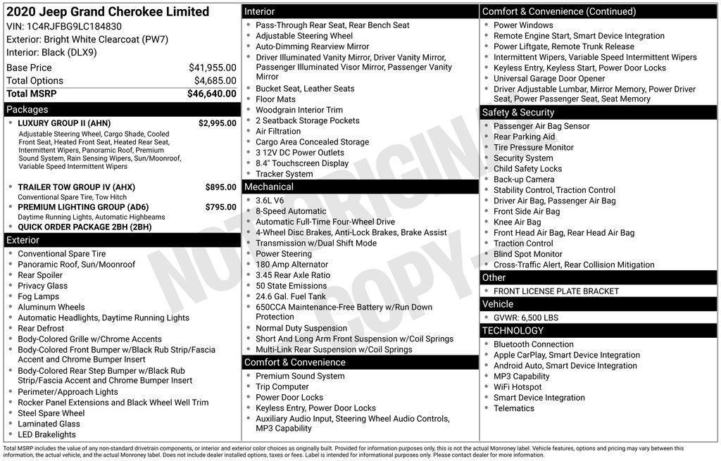 used 2020 Jeep Grand Cherokee car, priced at $20,498