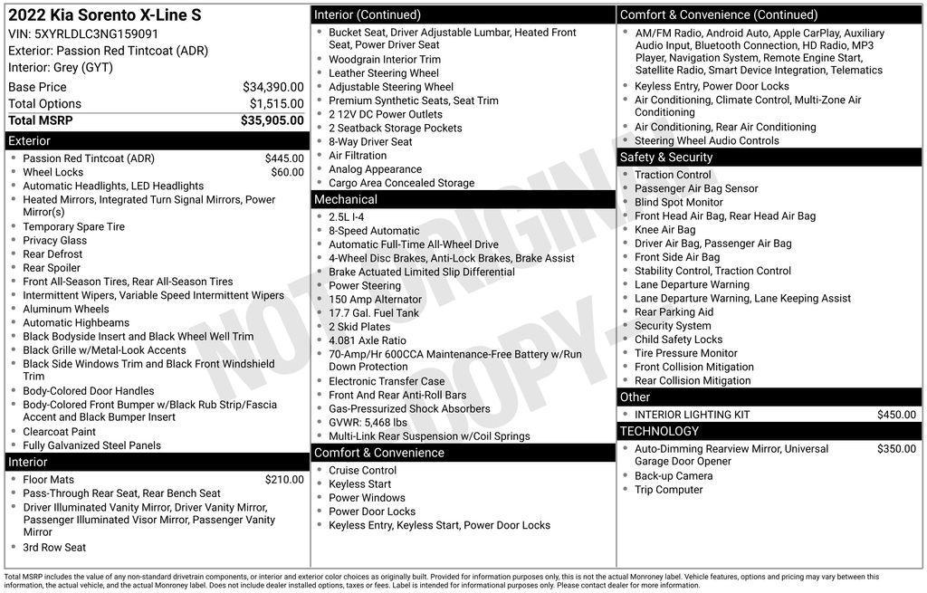 used 2022 Kia Sorento car, priced at $24,253
