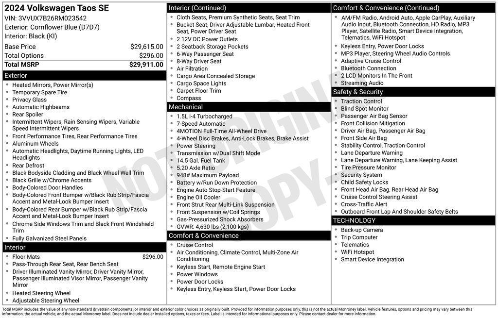 used 2024 Volkswagen Taos car, priced at $25,384