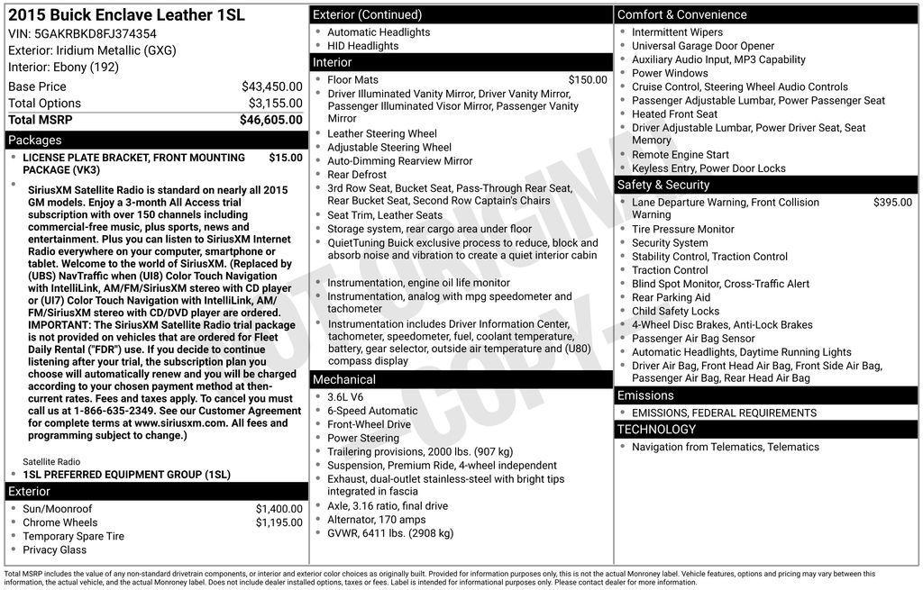 used 2015 Buick Enclave car, priced at $9,570