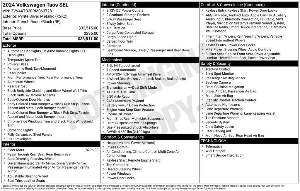 used 2024 Volkswagen Taos car, priced at $26,655