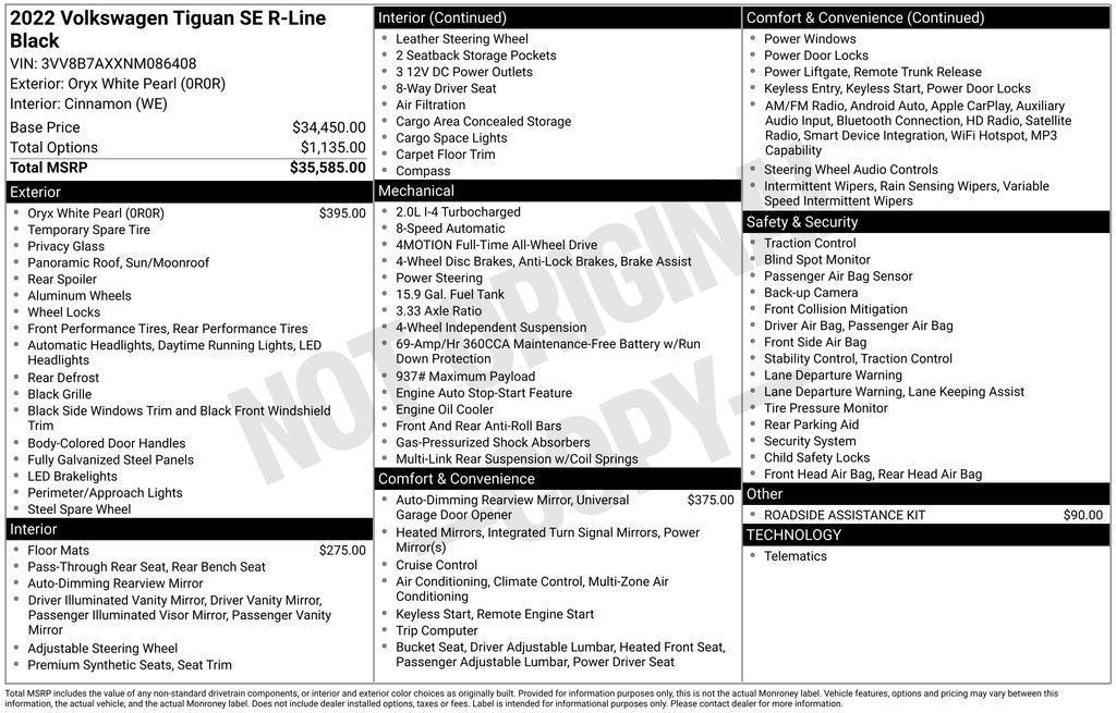 used 2022 Volkswagen Tiguan car, priced at $27,495