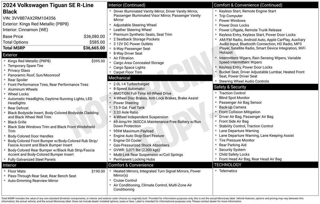 used 2024 Volkswagen Tiguan car, priced at $34,396