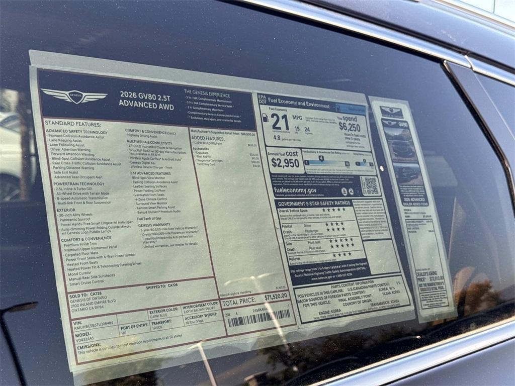 new 2026 Genesis GV80 car, priced at $71,520