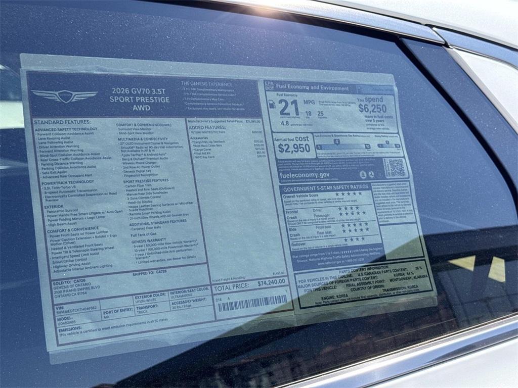 new 2026 Genesis GV70 car, priced at $74,240