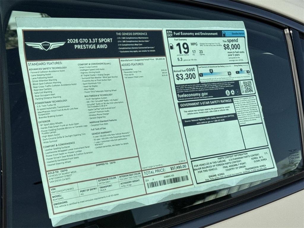 new 2026 Genesis G70 car, priced at $57,490