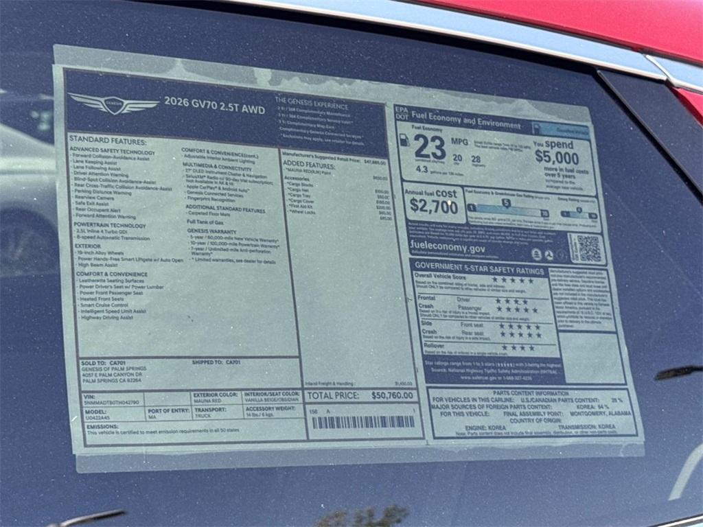 new 2026 Genesis GV70 car, priced at $50,760