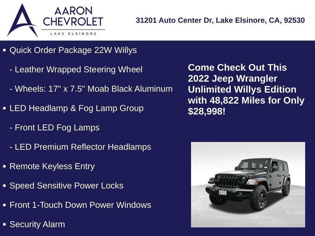 used 2022 Jeep Wrangler car, priced at $28,998