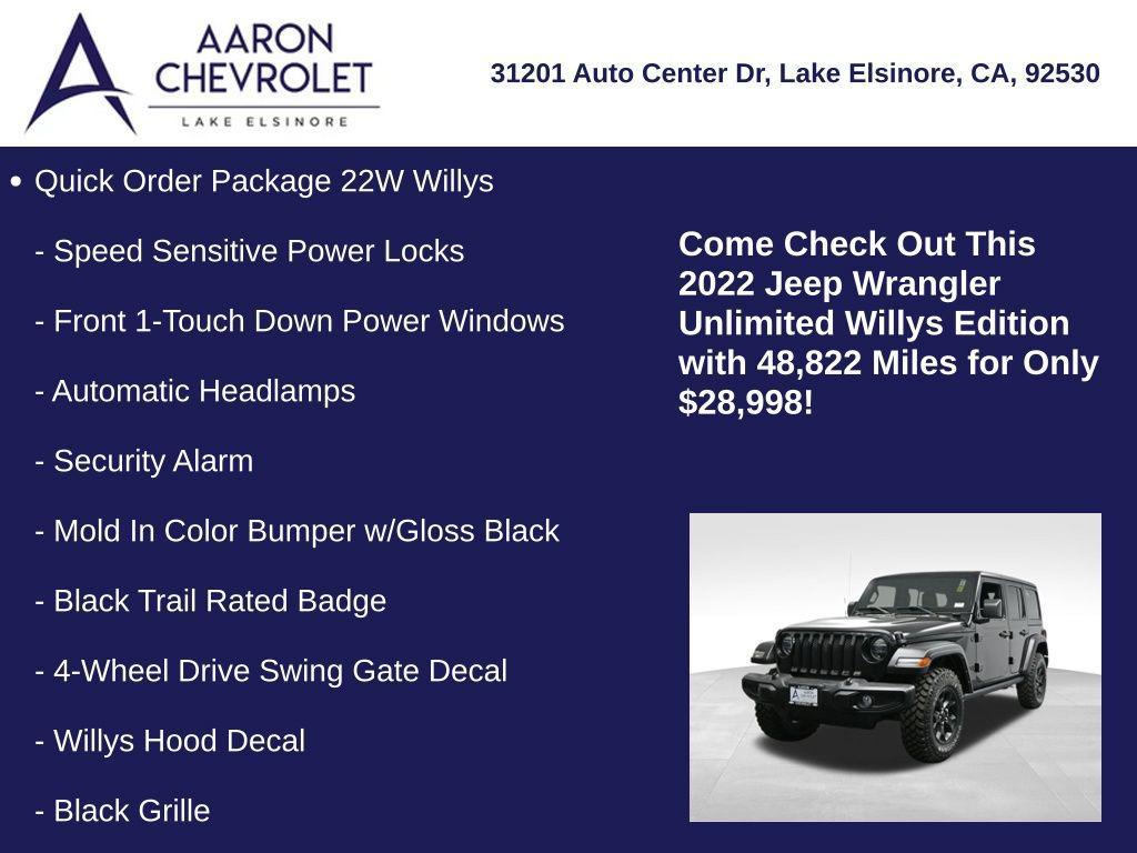 used 2022 Jeep Wrangler car, priced at $28,998