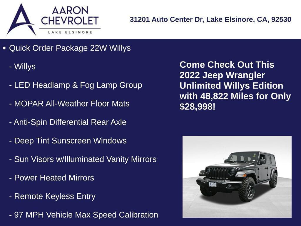 used 2022 Jeep Wrangler car, priced at $28,998