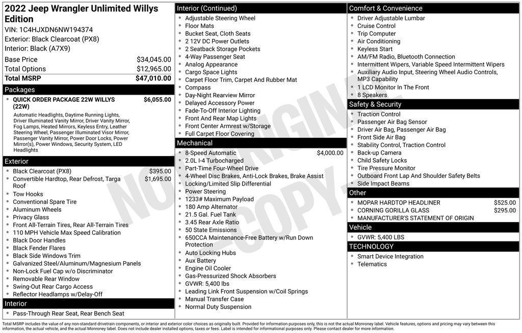 used 2022 Jeep Wrangler car, priced at $30,000