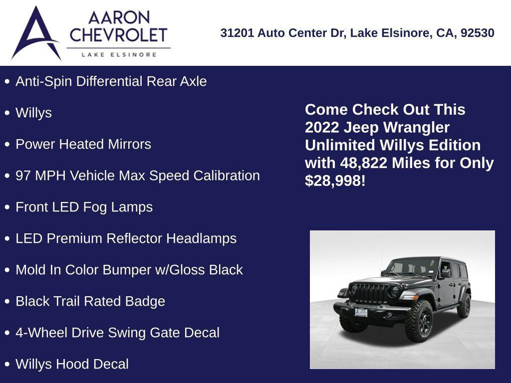 used 2022 Jeep Wrangler car, priced at $28,998