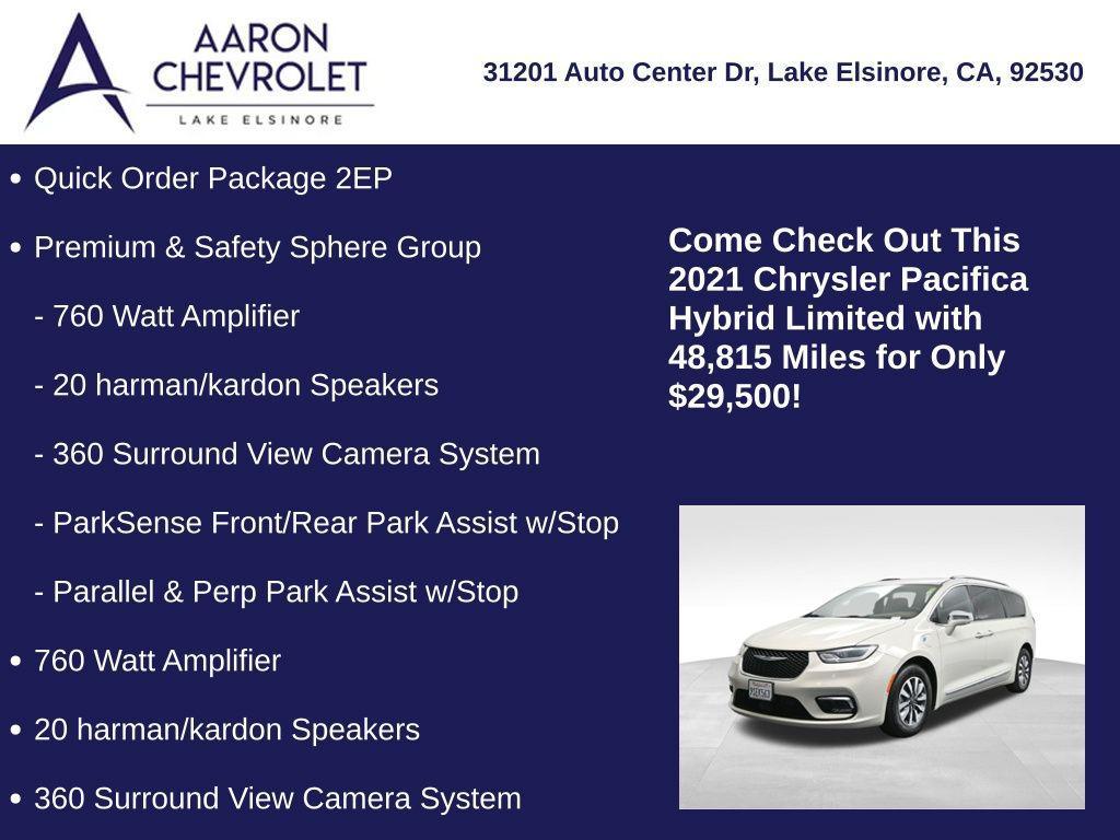 used 2021 Chrysler Pacifica Hybrid car, priced at $29,500