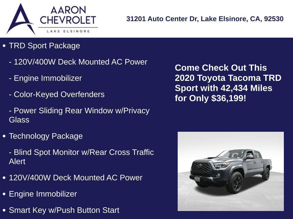 used 2020 Toyota Tacoma car, priced at $36,199