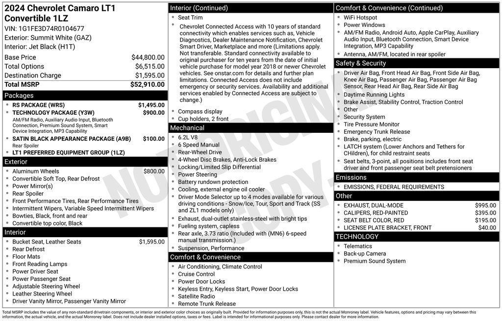 used 2024 Chevrolet Camaro car, priced at $47,500