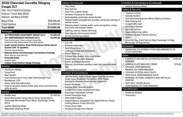 used 2020 Chevrolet Corvette car, priced at $65,999
