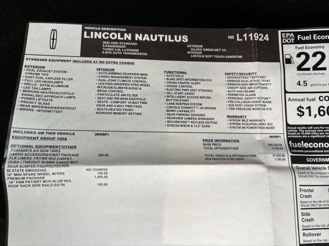 used 2022 Lincoln Nautilus car, priced at $35,400