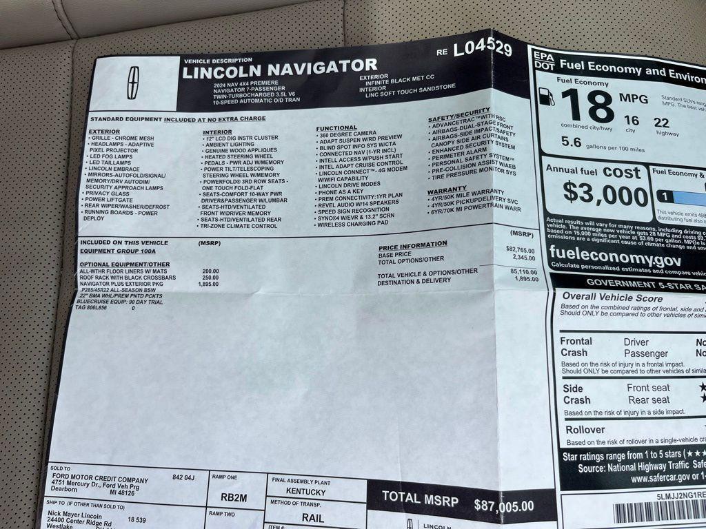 used 2024 Lincoln Navigator car, priced at $66,500