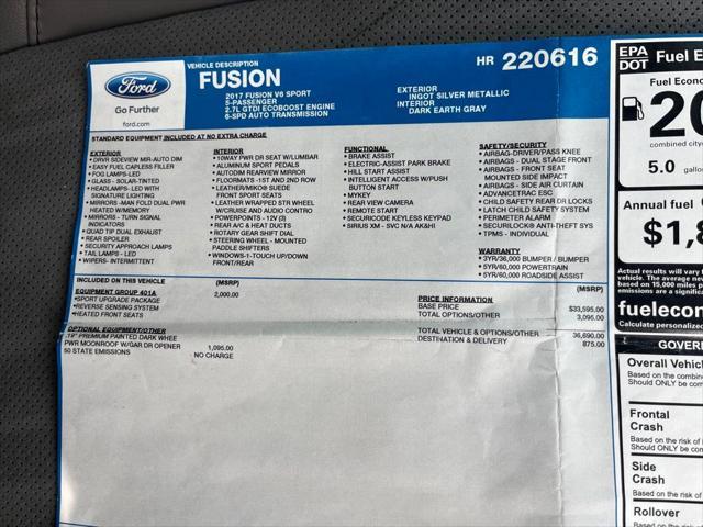 used 2017 Ford Fusion car, priced at $17,400