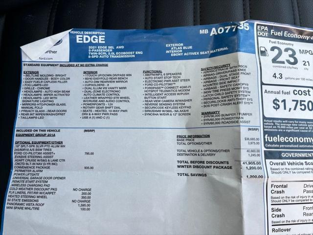 used 2021 Ford Edge car, priced at $25,200