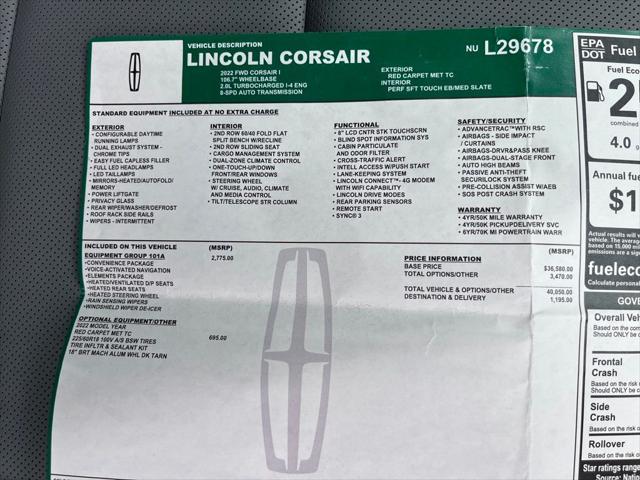 used 2022 Lincoln Corsair car, priced at $30,200