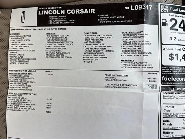 used 2022 Lincoln Corsair car, priced at $28,400