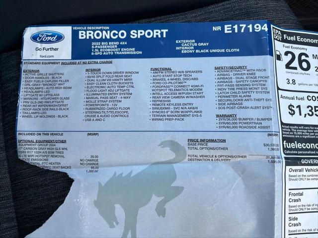 used 2022 Ford Bronco Sport car, priced at $25,500