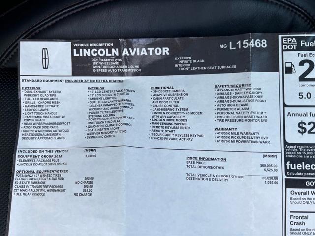 used 2021 Lincoln Aviator car, priced at $47,300