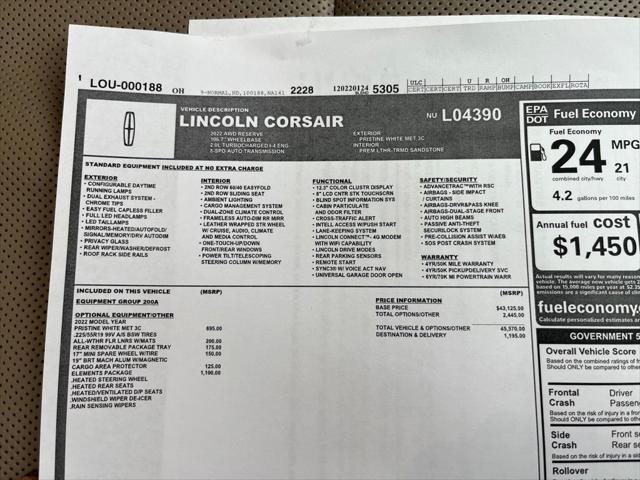 used 2022 Lincoln Corsair car, priced at $31,900