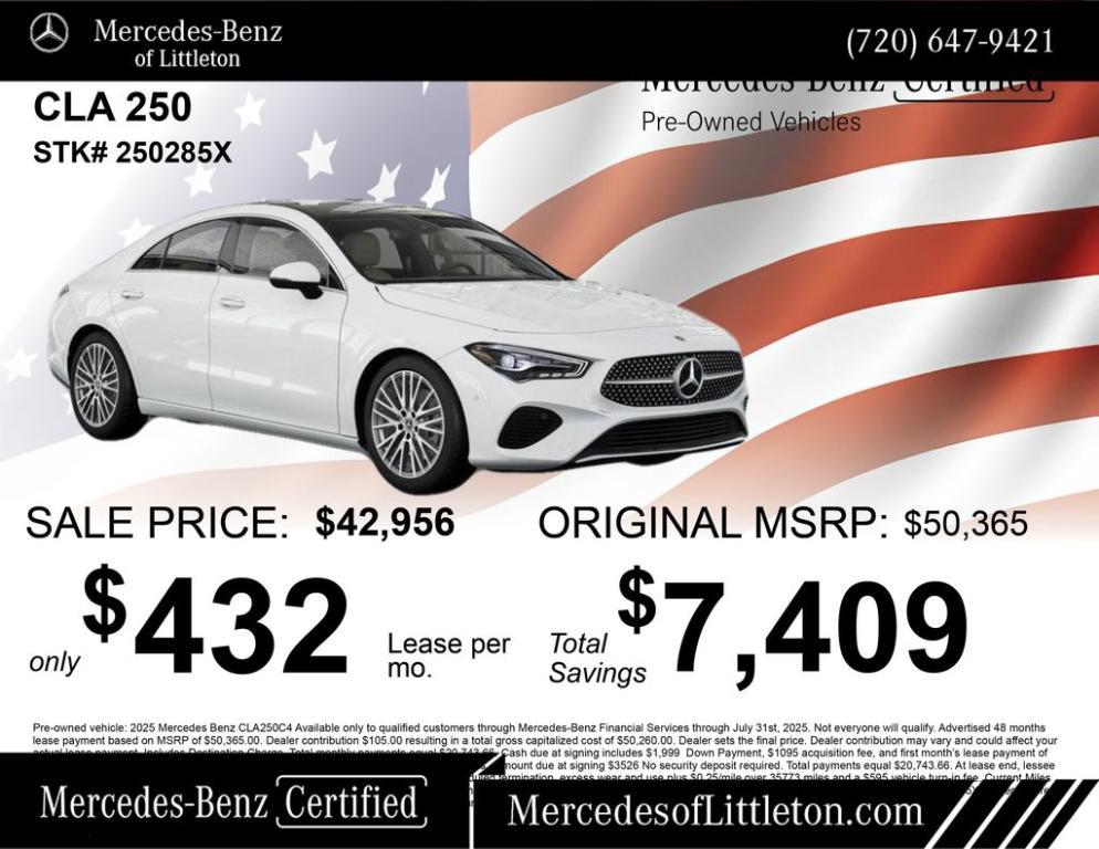 used 2025 Mercedes-Benz CLA 250 car, priced at $42,210