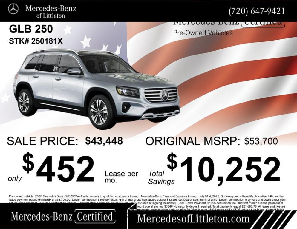 used 2025 Mercedes-Benz GLB 250 car, priced at $43,448
