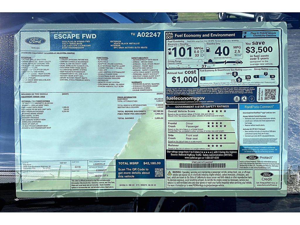 new 2026 Ford Escape PHEV car, priced at $38,180
