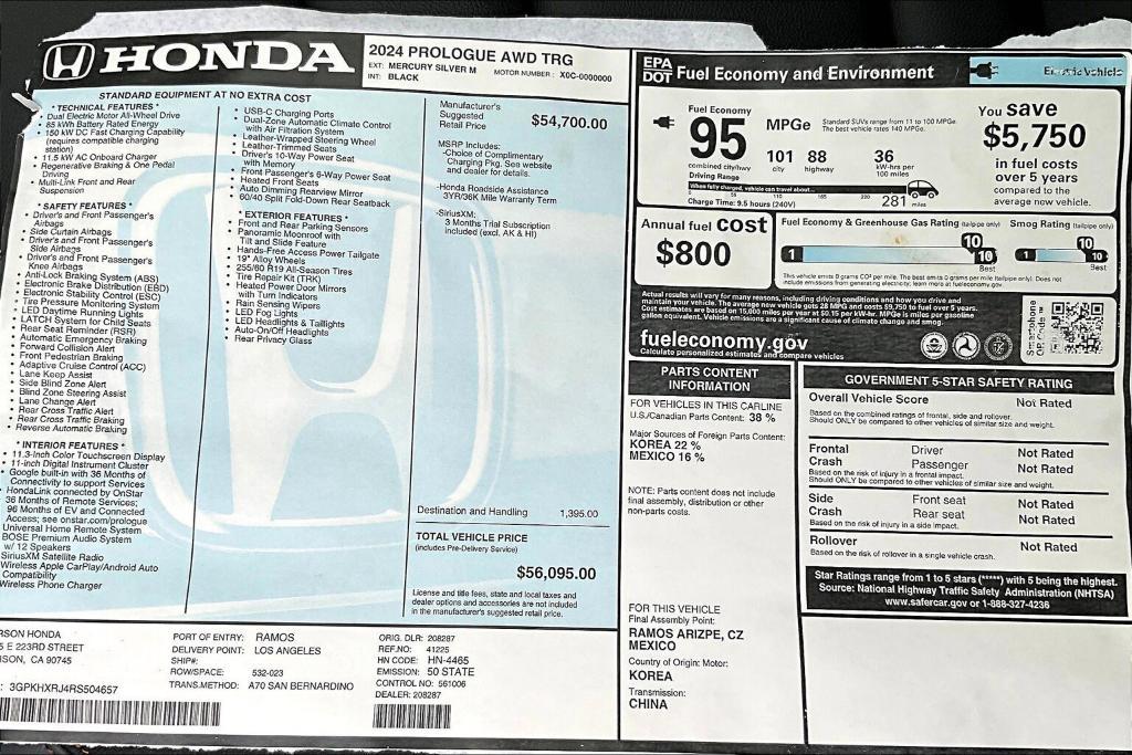 new 2024 Honda Prologue car, priced at $56,095